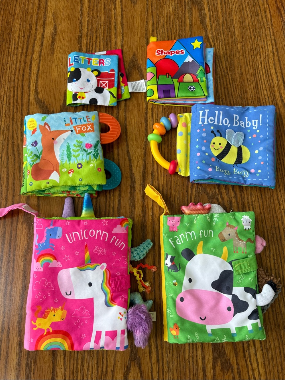 Lot Of 6 Cloth Fabric Baby Toddler Books Teethers Kane Miller Farm Unicorn Fox